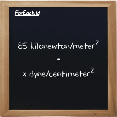 Example kilonewton/meter<sup>2</sup> to dyne/centimeter<sup>2</sup> conversion (85 kN/m<sup>2</sup> to dyn/cm<sup>2</sup>)